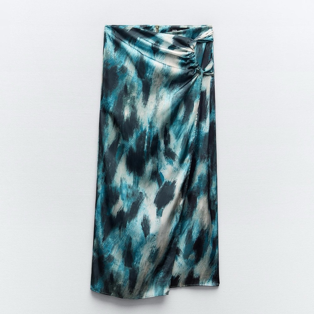 ZARA RUCHED PRINTED MIDI SKIRT